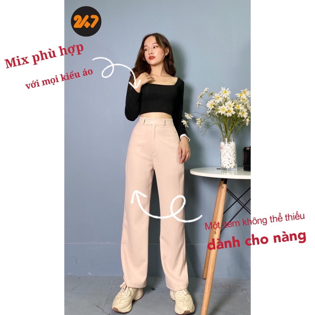 [Mã 12FASHIONSALE1 giảm 10K đơn 50K] Quần ống rộng lưng cao kiều Hàn Quốc