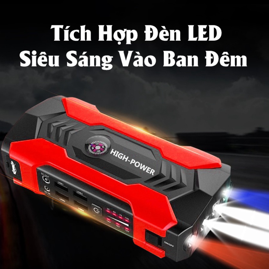 Bộ kích điện nguy cấp cho xe ô tô nồng độ cao - Đa tính năng Sạc dự phòng, đèn LED chiếu sáng