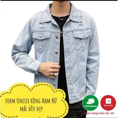 Áo Khoác Jean Rách Vai❤️ Khoác Rin Nam Nữ Chống Nắng Cao Cấp Xanh Phong Cách Trẻ Trung Xanh Đen