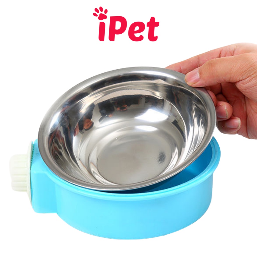 Bát Ăn Inox Gắn Chuồng Lồng Cho Chó Mèo 2 Lớp Tháo Rời - iPet Shop