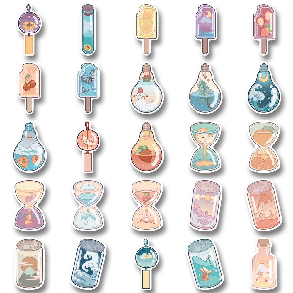 Bộ 50 Miếng Dán Trang Trí Laptop / Điện Thoại Chống Thấm Nước Họa Tiết Hoạt Hình Dễ Thương