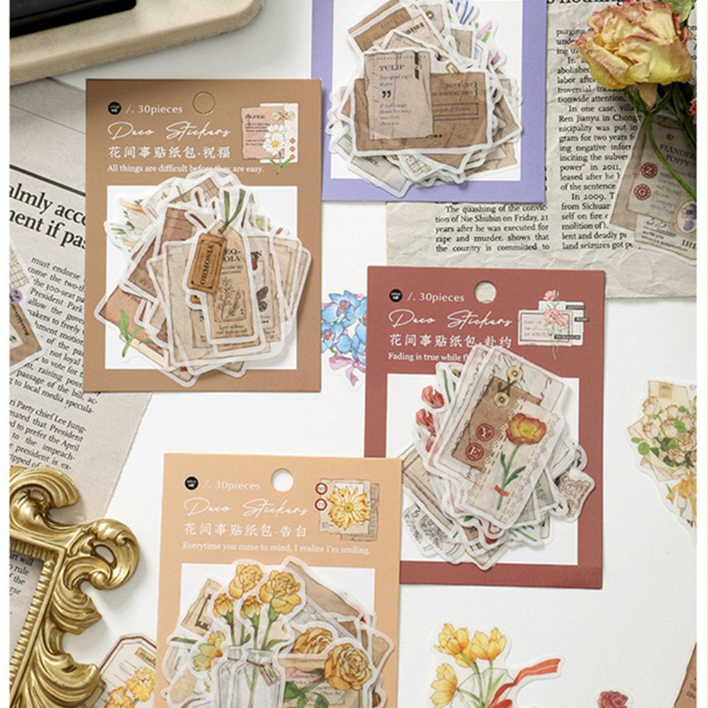 UUMIR Set 30 Miếng Dán Trang Trí Sổ Tay / Nhật Ký Họa Tiết Hoa Sáng Tạo Diy