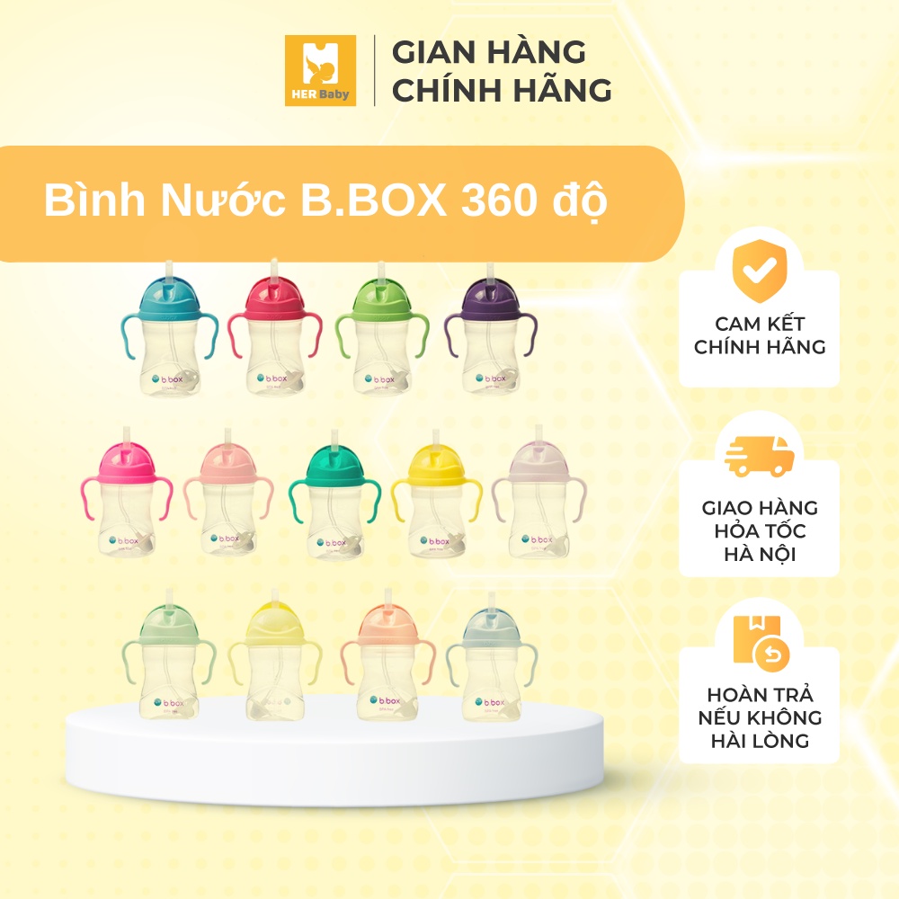 Bình nước B.BOX 360 độ cho bé tập uống nước đủ màu 240ml chống sặc, có tay cầm chống trơn - Herbaby