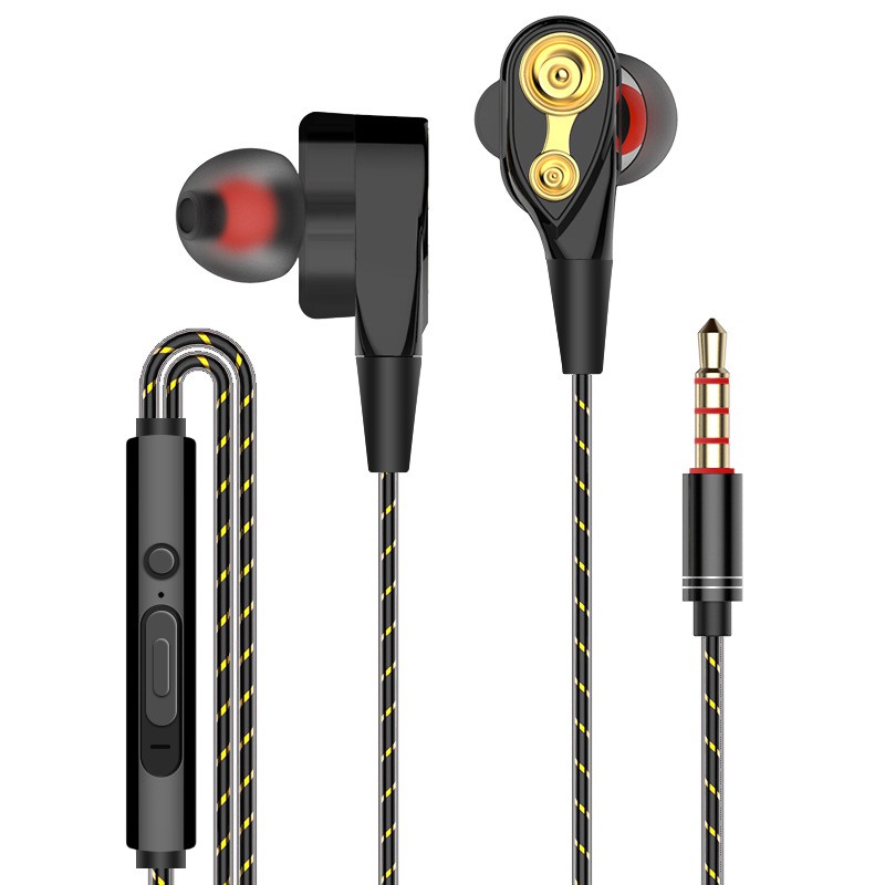 Tai nghe có dây với mic Quad Core Double Action Ring In-ear Tai nghe 3D Âm lượng nổi Điều khiển âm lượng