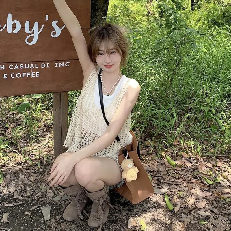 Áo Tank Top Dệt Kim Sát Nách Dáng Rộng Cổ Chữ V Thời Trang Mùa Hè Cho Nữ