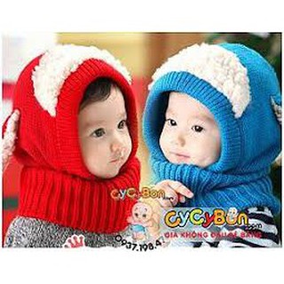 Mũ len liền khăn tai cừu cho bé