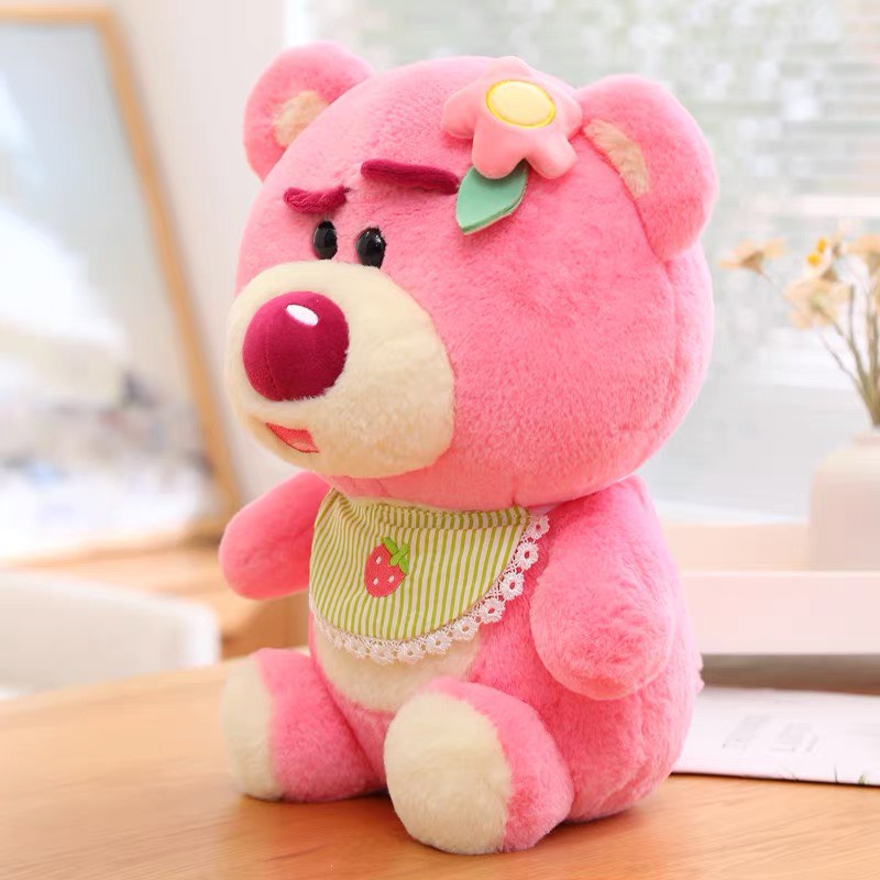 Gấu Bông Lotso Huggin Bear Gấu Dâu Khăn Yếm Lông Xù Đứng Cao Cấp Quà Tặng Dễ Thương