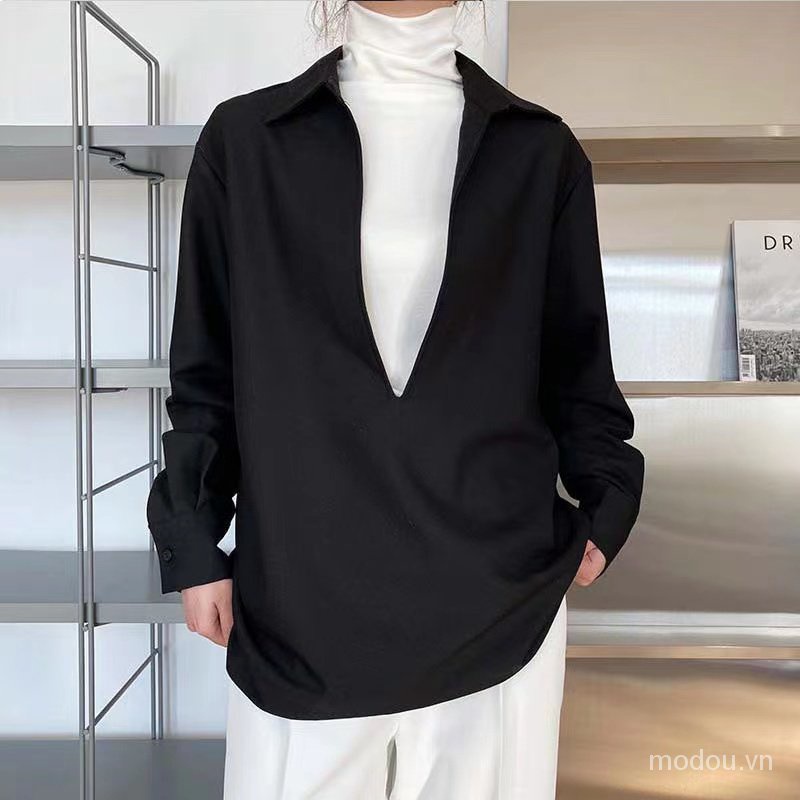 Áo kiểu tay dài cổ chữ V thời trang công sở thanh lịch