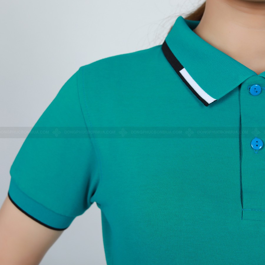 Áo Thun PoLo Đồng Phục Xanh Ý Phối Cổ Viền Nhỏ Thời Trang Bao Đẹp MIỄN PHÍ IN LOGO- Đồng Phục Bốn Mùa