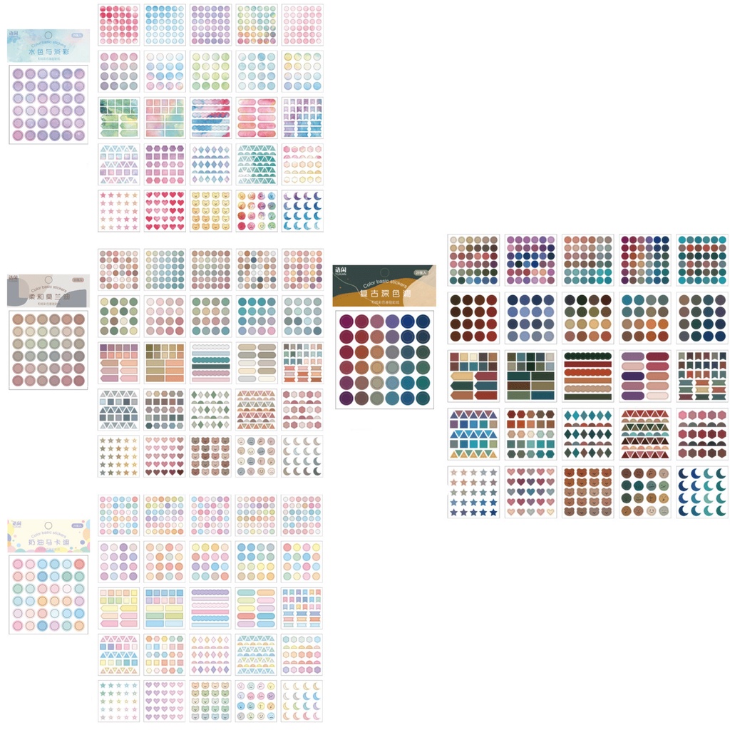 Sticker Tròn Tách Lẻ Nhiều Màu Cute Dụng Cụ Bullet Journal Hình Dán Sổ Tay Mũ Bảo Hiểm Washi Tape ST72