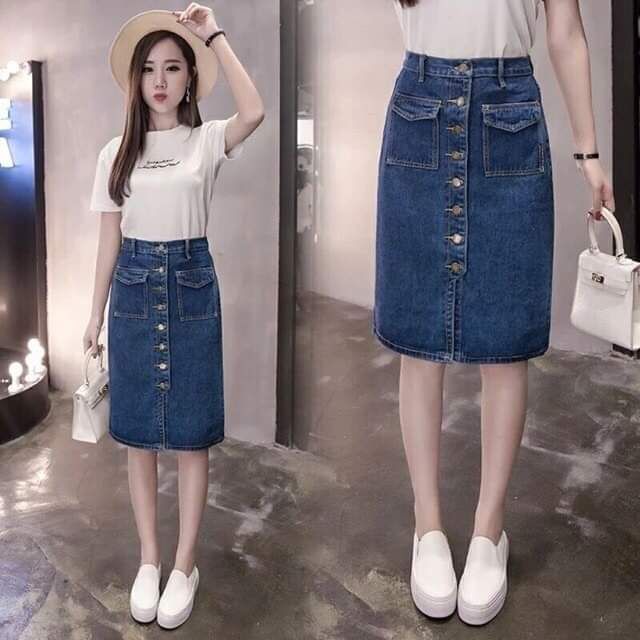 Chân váy Jean phối cúc (hàng order)