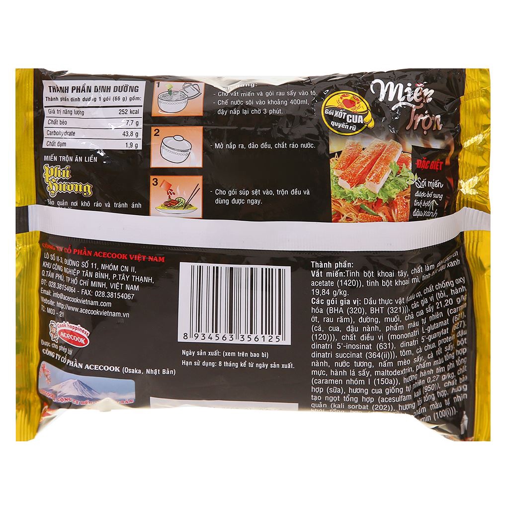 Thùng 24 gói Miến Xào Phú Hương Hương Vị Xốt Cua 60G