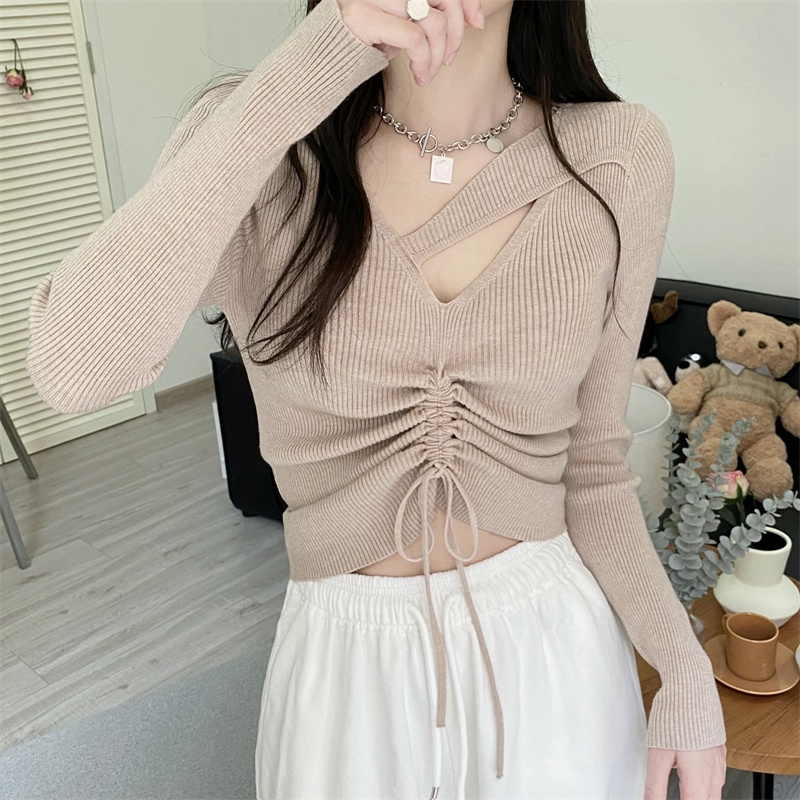 ZHELIHANGFEI Áo Len Tay Dài Cổ Chữ V Thời Trang Quyến Rũ Cho Nữ