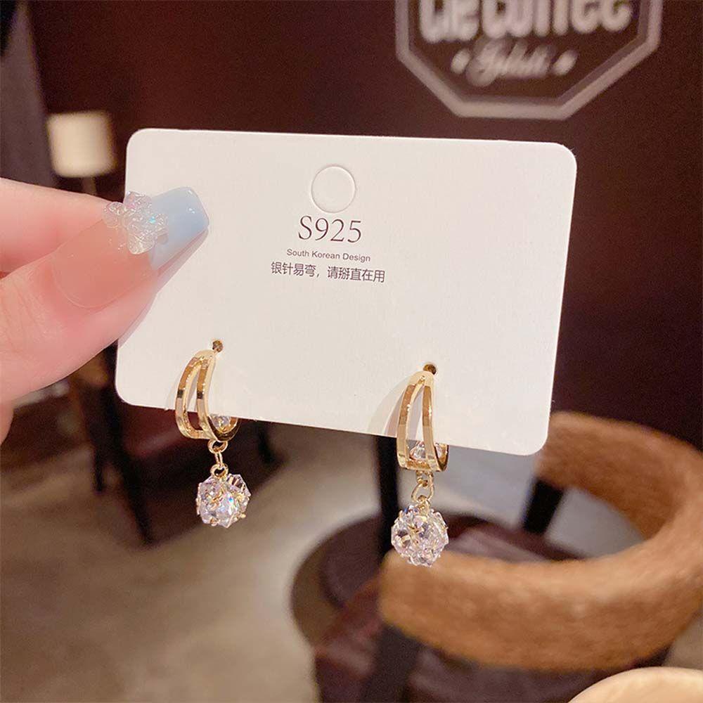QQMALL Bông Tai Mạ Bạc 925 Đính Đá Zircon Thời Trang Dành Cho Nữ