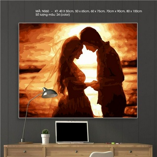 Tranh sơn dầu số hóa tự tô yêu nhau hoàng hôn N060 - Tặng kèm cọ , màu , khung , Paint by numbers DIY - ToastedART