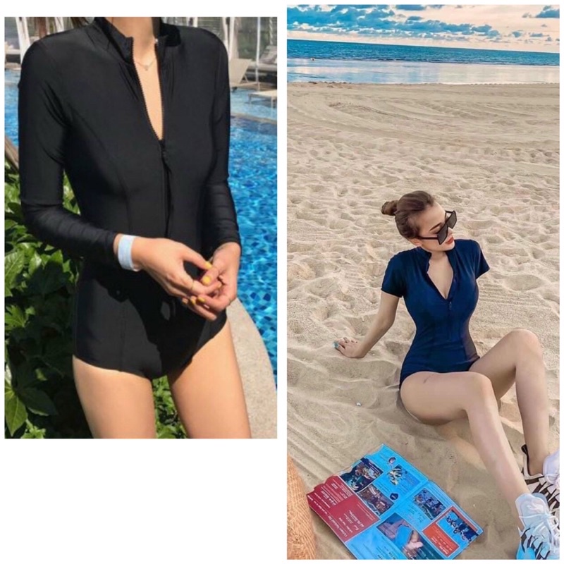 bikini một mảnh liền thân đồ bơi nữ dây kéo kín tay ngắn hoặc dài cao cấp đi biển đi bơi