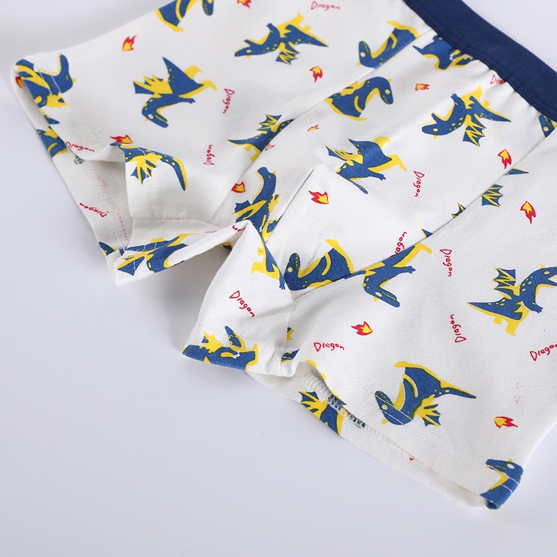 Bộ 4 Quần Lót Boxer 100% Cotton In Họa Tiết Khủng Long Hoạt Hình Thoải Mái Cho Bé Trai 1-13 Tuổi