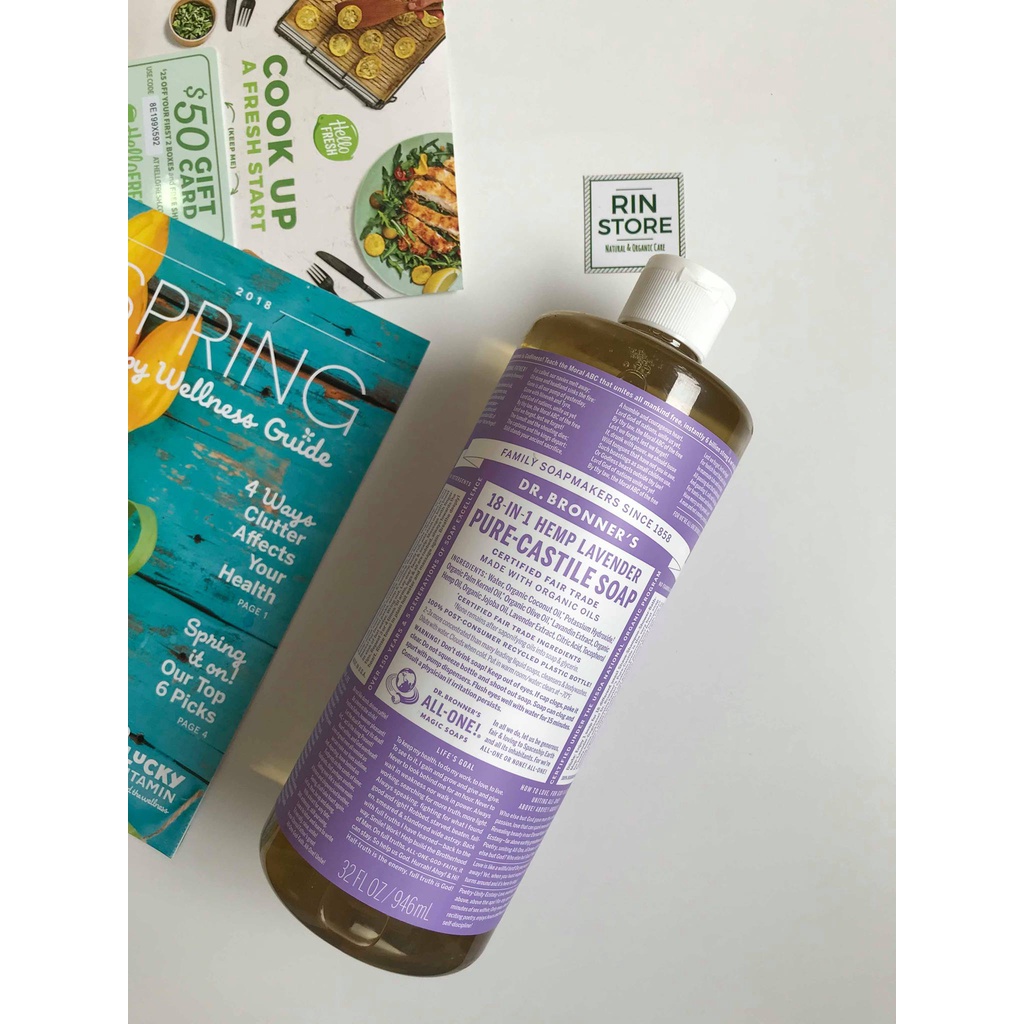 Dung dịch xà phòng đa năng 18 in 1 hữu cơ Dr Bronner's Castile Soap 946ml