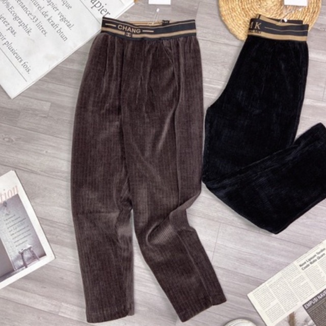 Quần Baggy Nhung Tăm Cạp Chun Chữ Loại Đẹp