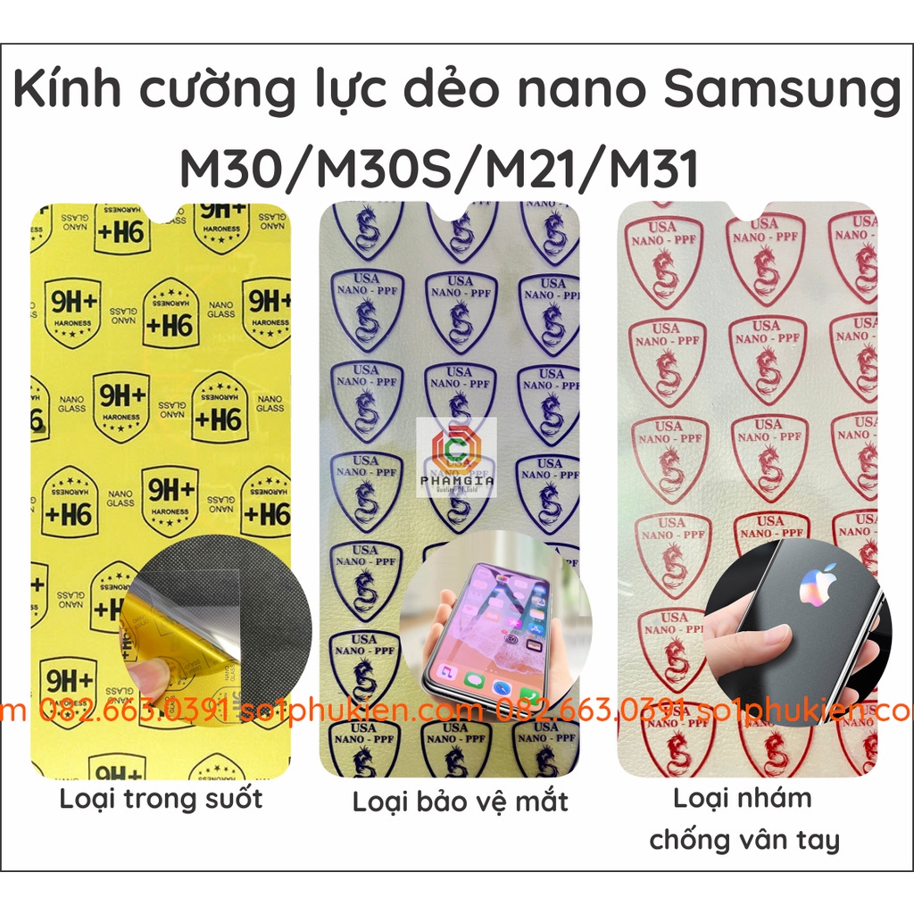 Dán Cường lực Samsung Galaxy M10 M10S M20 M20S M21 M30 M30S M31 nano trong suốt, dẻo siêu bền