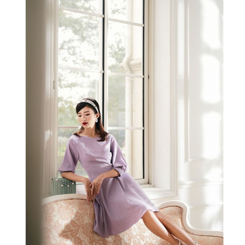 Đầm lụa tím tay lửng thiết kế Elise | BigBuy360 - bigbuy360.vn
