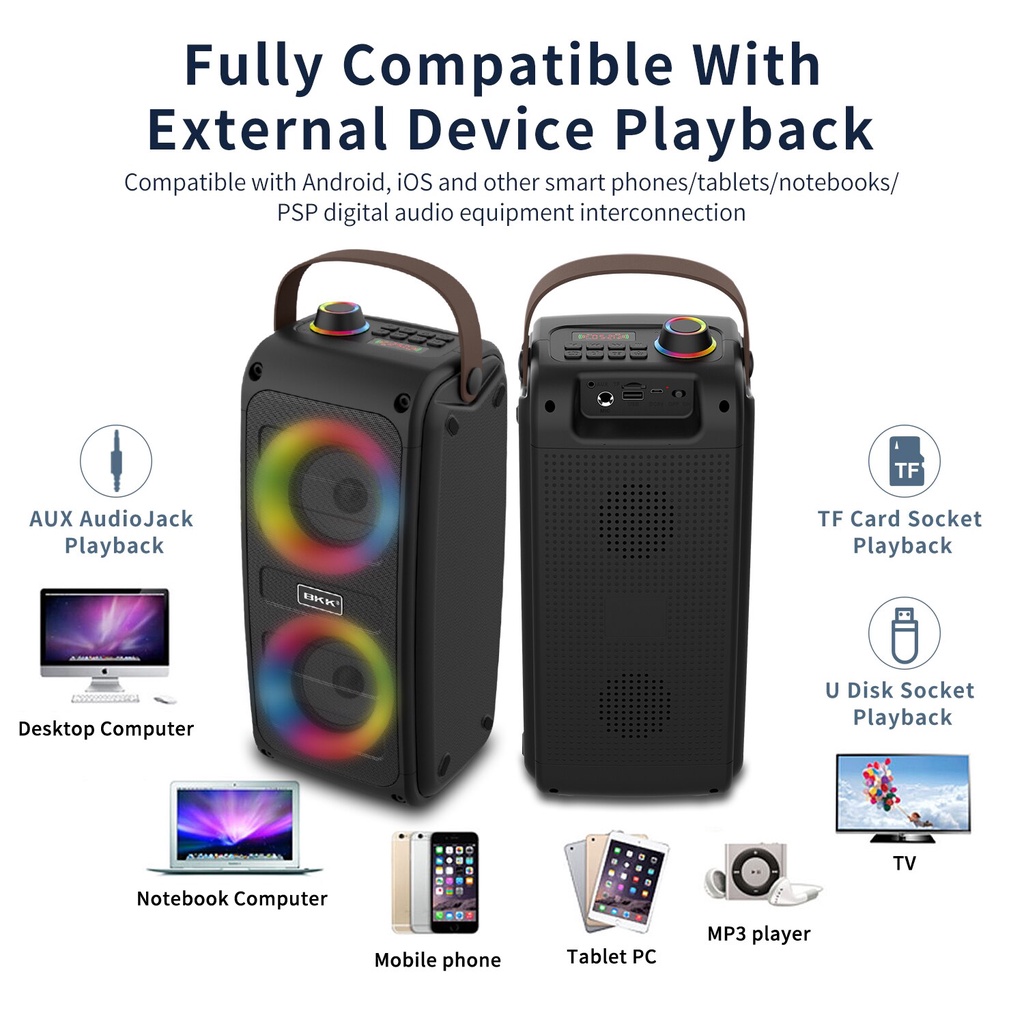 Loa Bluetooth Karaoke BKK87 Có Led Kèm Micro Có Dây