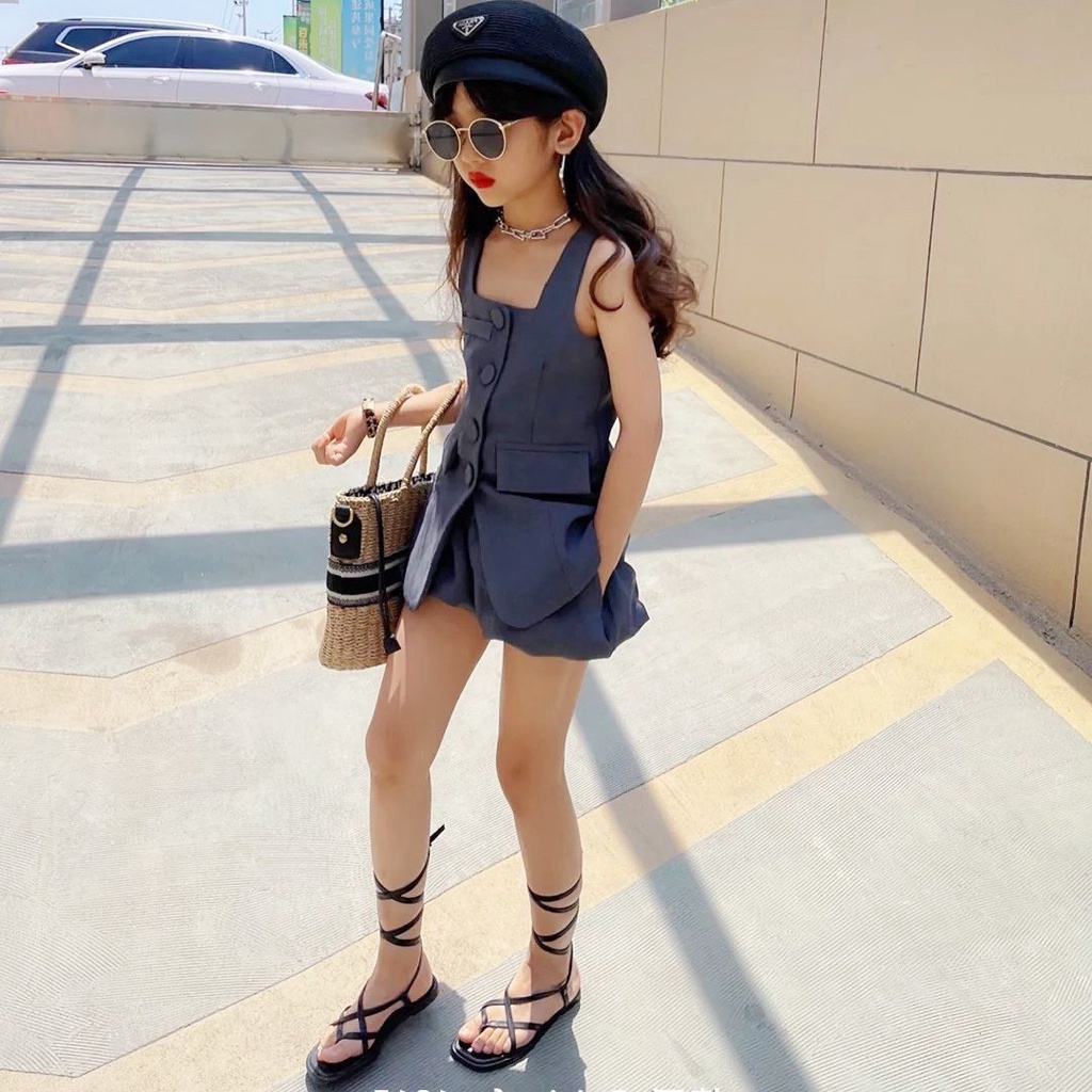 Bộ Đồ Hai Mảnh Áo Không Tay Dễ Phối Đồ Phong Cách Phương Tây Thời Trang Mùa Hè Dành Cho Bé Gái 48 Giờ