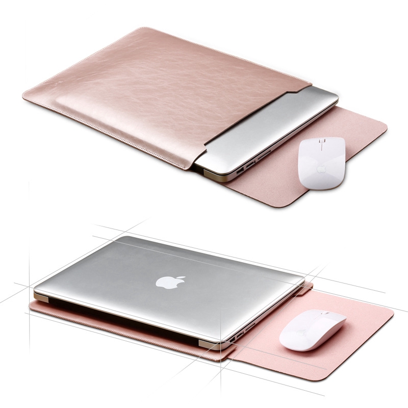 Túi da đựng laptop Macbook Air / Pro 12 13inch 15 inch có thể dùng làm lót chuột đa năng