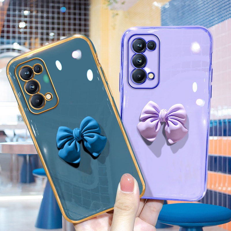 Ốp Điện Thoại Kết Cấu Sang Trọng Đính Nơ 3D Cho Oppo Reno 5 Reno 4 Reno 3 Reno 5 Pro