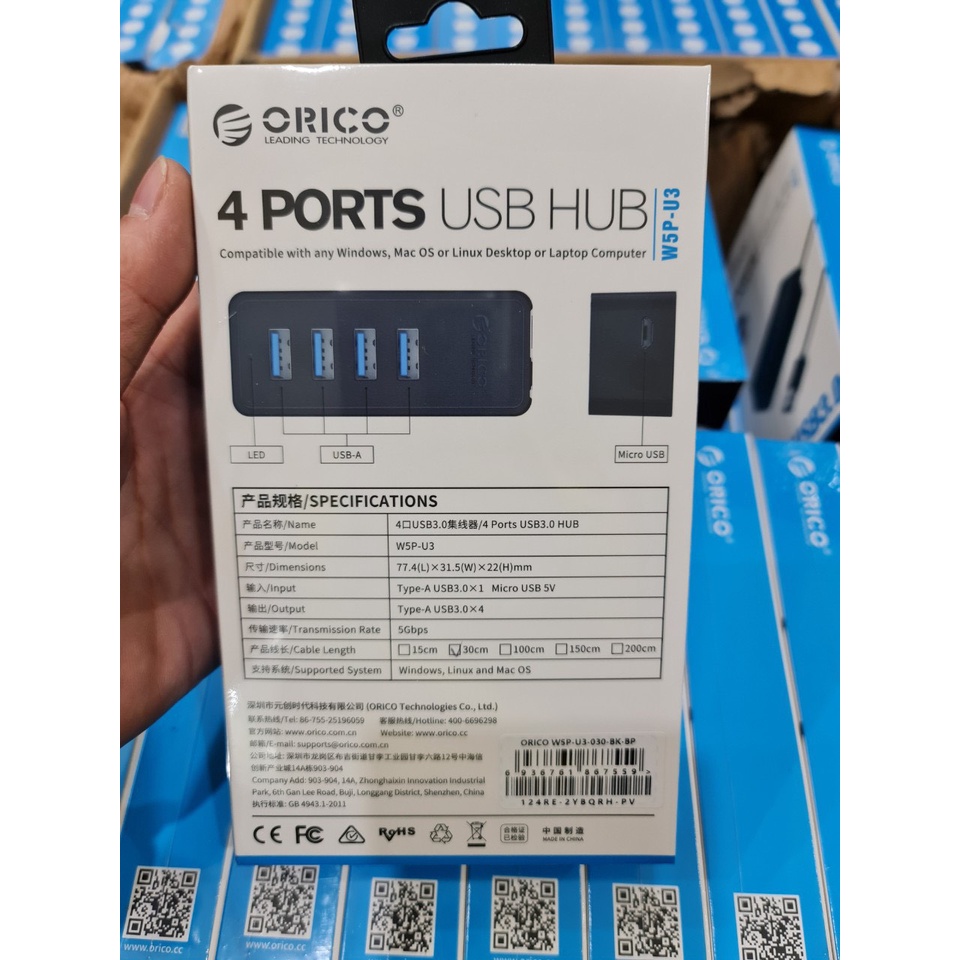 HUB USB ORICO  3.0,Bộ Chia USB 4 Cổng Orico W5P-U3 Chuẩn USB 3.0 - HUB USB 4 Port - Hàng Chính Hãng