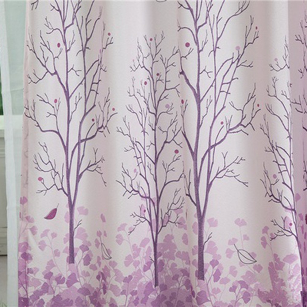 Rèm voan treo cửa sổ phòng ngủ, phòng khách họa tiết cây cối hiện đại