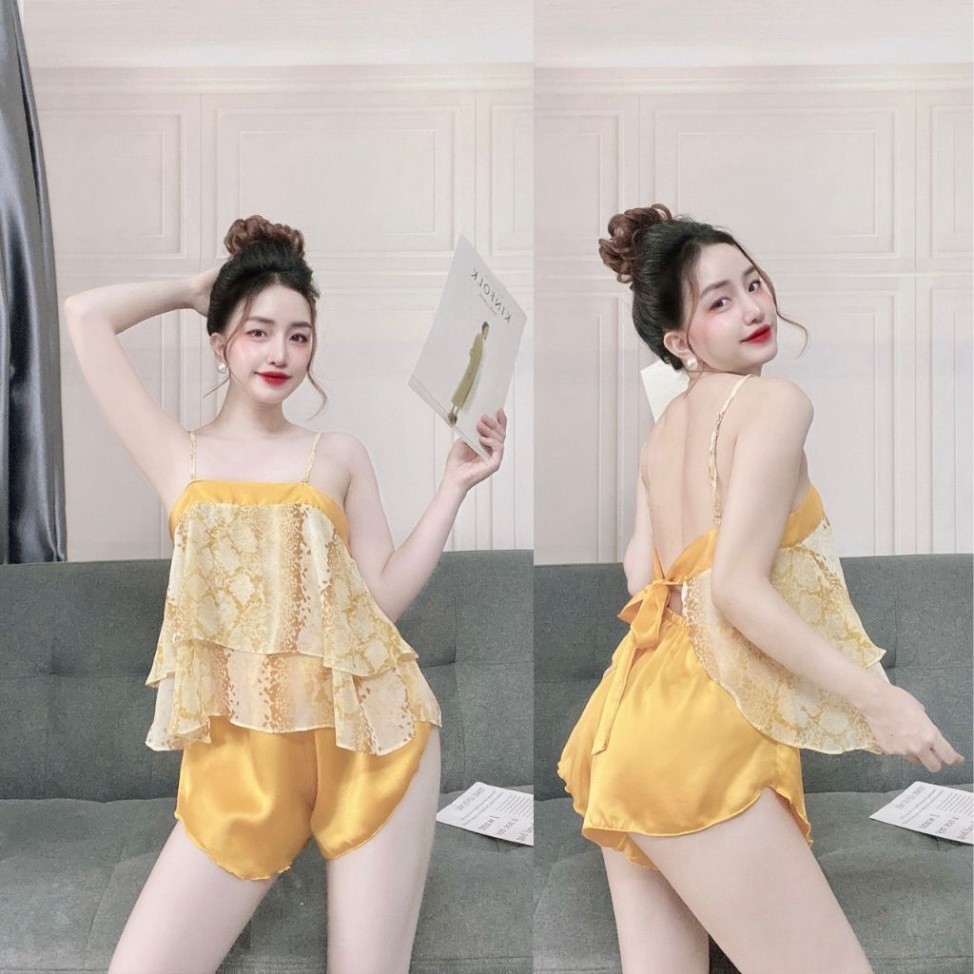 Đồ ngủ nữ BIGSIZE❣️FREE SHIP❣️Đồ ngủ sexy lụa Chiffon phối Satin cao cấp mềm mại xinh xắn < 65KG | BigBuy360 - bigbuy360.vn