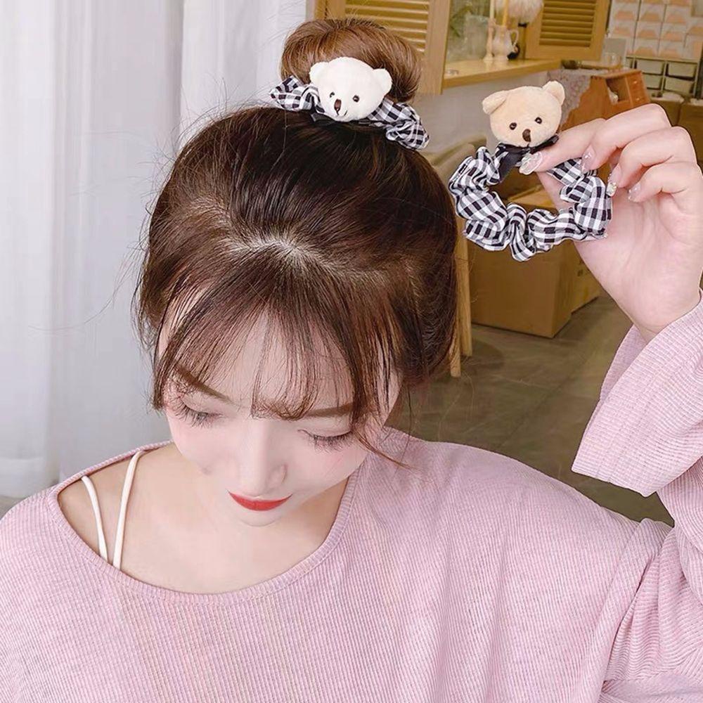 Dây Cột Tóc Co Giãn Bọc Vải Lông Họa Tiết Kẻ Ô Phong Cách Hàn Quốc WMES15H