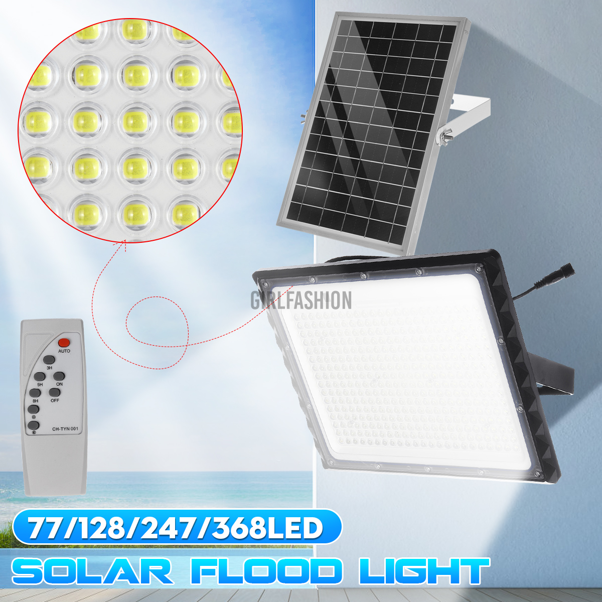 LED Solar Flood Light Waterproof Security Wall Street Lamp Outdoor Garden