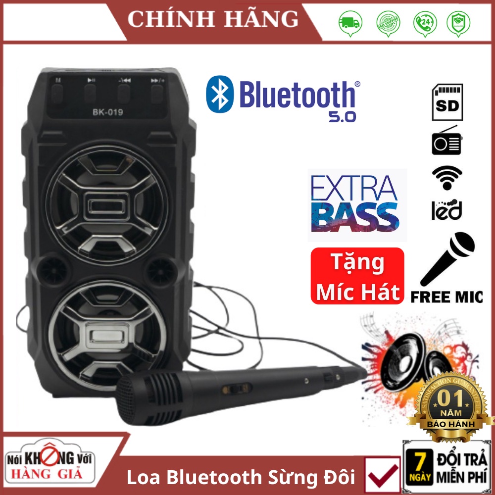 Loa bluetooth sừng đôi Bk019 -Loa kẹo kéo tặng mic hát,loa karaoke,hỗ trợ thẻ nhớ,nghe đài FM,âm thanh siêu hay