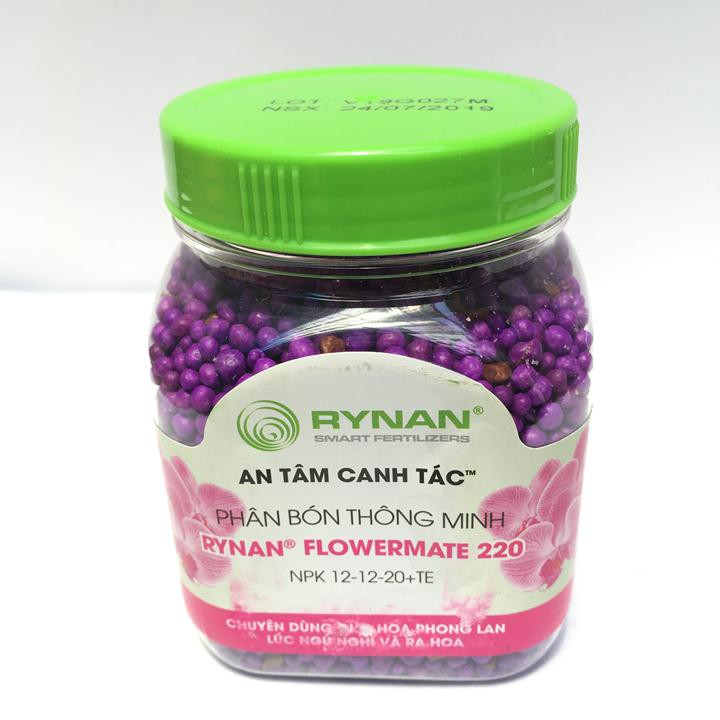 Phân tan chậm thông minh Rynan Flowermate 220 NPK 12-12-20 TE hũ 150g chuyên dùng cho các loại Phong Lan đang ra hoa