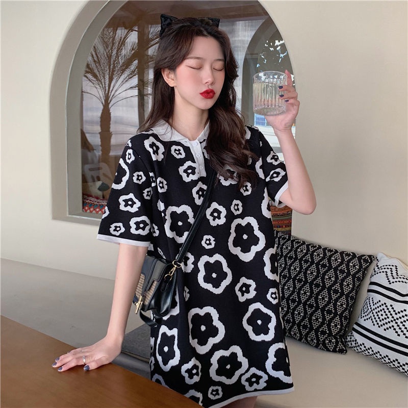 Đầm Dệt Kim Thời Trang Hàn Quốc Xinh Xắn 208566 Đầm Thun Cổ Polo Dáng Dài Thời Trang Trẻ Trung
