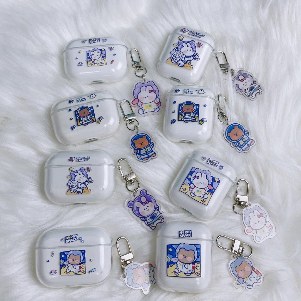 Vỏ Bảo Vệ Hộp Sạc Tai Nghe Bluetooth AirPods 1/2/3/Pro 2021 inPods i12 Bằng Tpu Trong Suốt In Hình Gấu Thỏ Dễ Thương