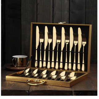 Bộ Dụng Cụ ăn Beefsteak cao cấp Gold Stainless Steel 24pcs (CE FDA SGS Certificate)
