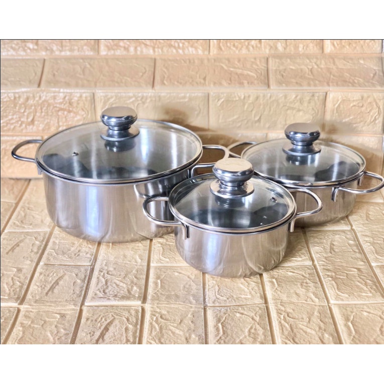 Nồi 3 đáy Sandwich inox 430 Elegan bếp từ size 20cm - Bộ nồi 3 món Inox 1 Đáy SKY STAR 430 1D-NI 16-18-24cm