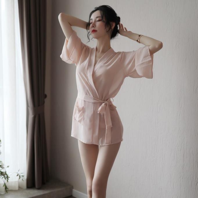 Đồ ngủ Sexy kiểu áo sơ mi che quần quyến rũ - Màu da  ྇