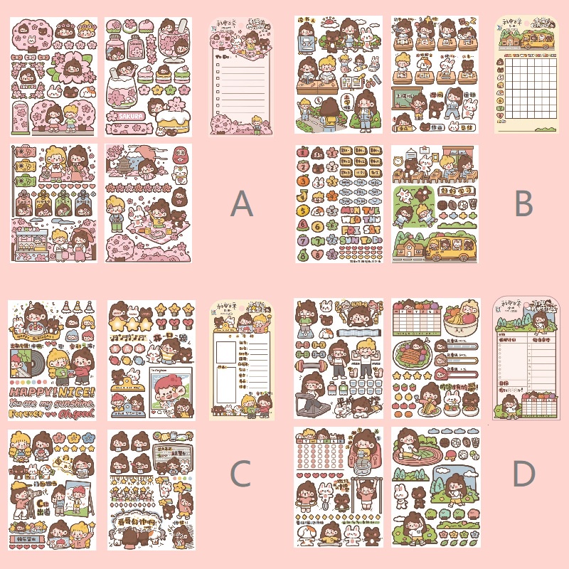 1 Gói  Sticker Dán Trang Trí Sổ Tay DIY Hình Cô Gái Hoạt Hình Dễ Thương Xinh Xắn