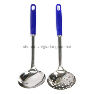 Muôi múc canh và muôi thủng inox cán nhựa đẹp .