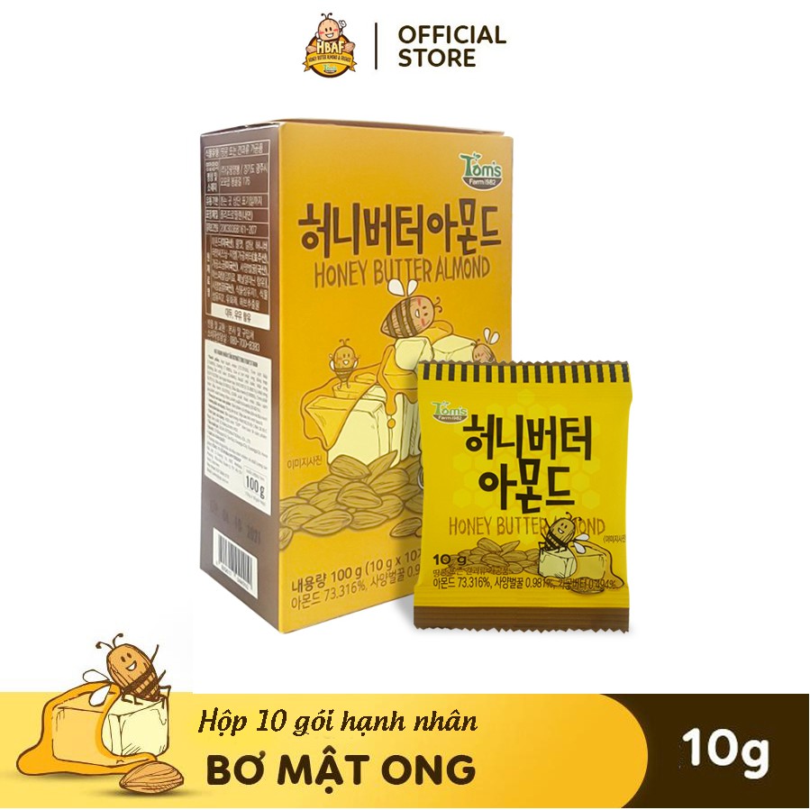 Hộp 10 Gói Hạnh Nhân Tẩm Vị Bơ Mật Ong TOM'S FARM - 10g/Gói