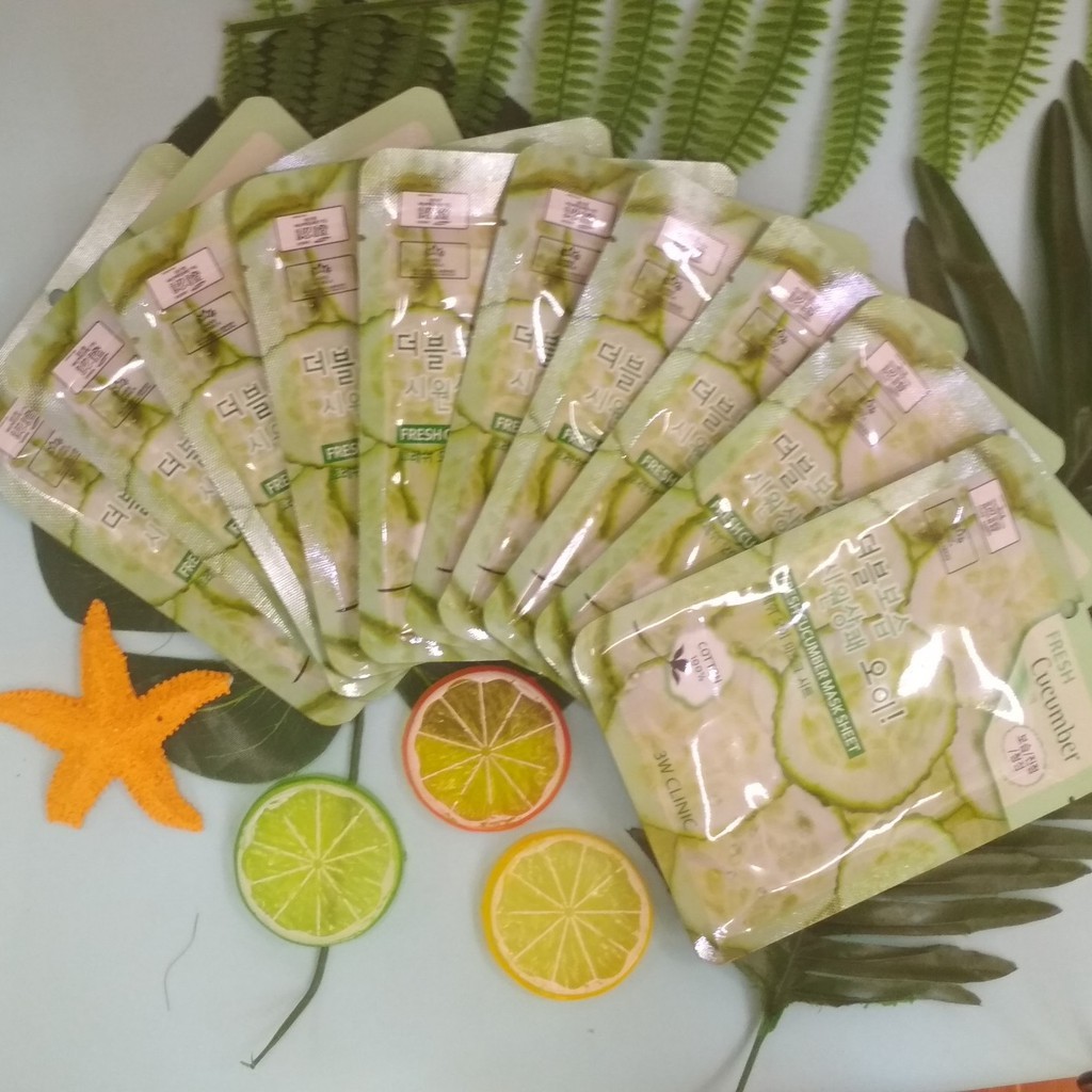 10 Mặt nạ dưỡng da thiên nhiên Dưa leo chuột Mỹ phẩm chăm sóc chính hãng Hàn Quốc 3W Clinic Fresh Cucumber Mask sheet