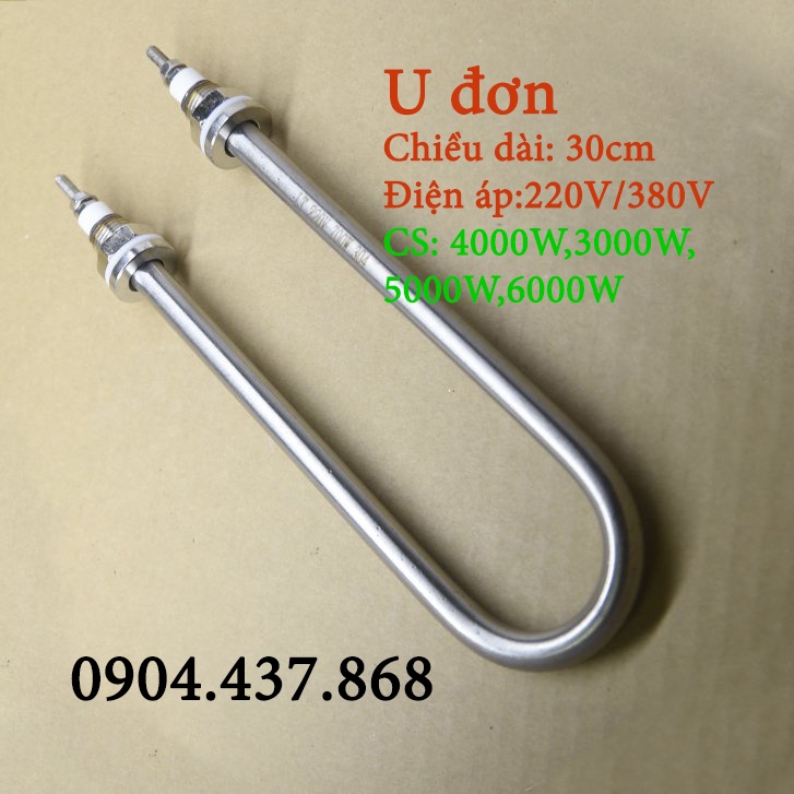 Điện trở nhiệt chữ U đơn dài 35cm, công suất 4KW,5KW, điện áp 220V/380V, thanh nhiệt đun nước, nồi hơi, sấy khô giá tốt