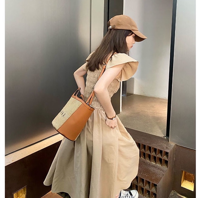 Đầm Lửng Ôm Dáng Hở Vai Eo Co Giãn Kiểu Pháp Thời Trang Mùa Hè Cho Nữ