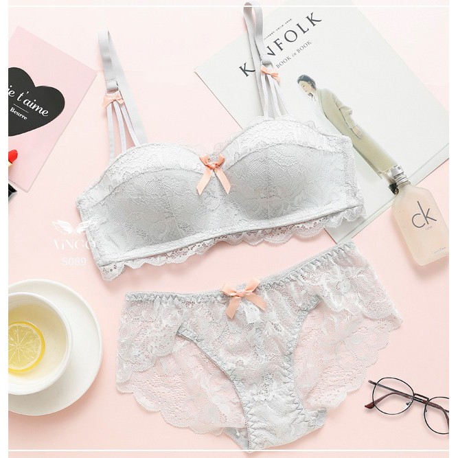 VNGO Bộ Đồ Lót Ren Không Gọng Đệm Dày Nâng Ngực Gợi Cảm S089 Vingo | BigBuy360 - bigbuy360.vn