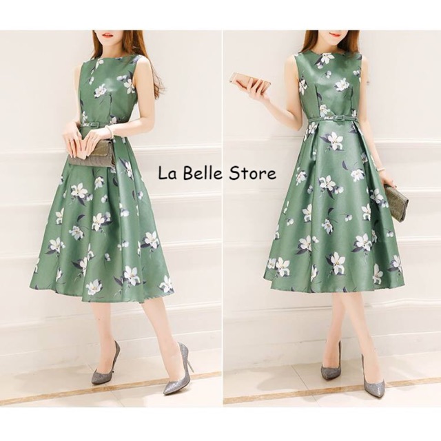 ĐẦM HOA XÒE KÈM NỊT LỤA TƠ TẰM