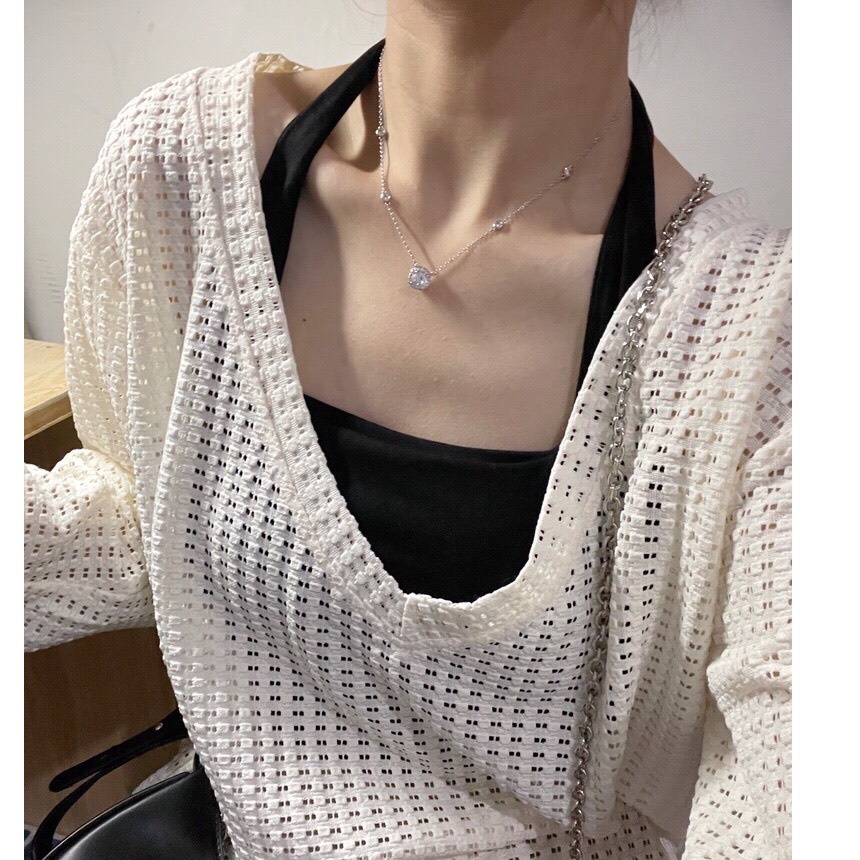Set áo lưới cổ V trễ, áo yếm croptop sexy LODYN chất liệu dệt kim mềm mại phong cách Hàn Quốc